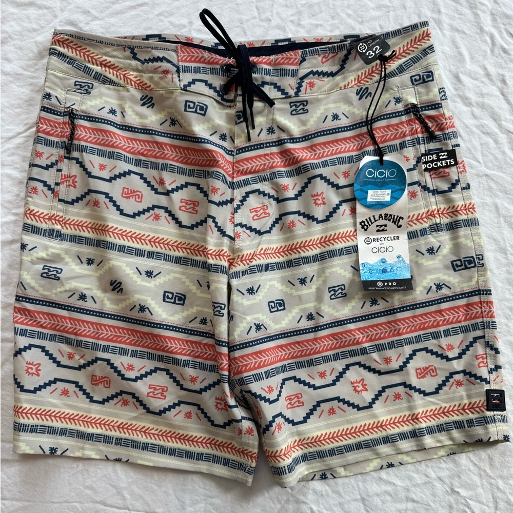 Billabong Men’s Beige, Navy & Rust Aztec Board Shorts
